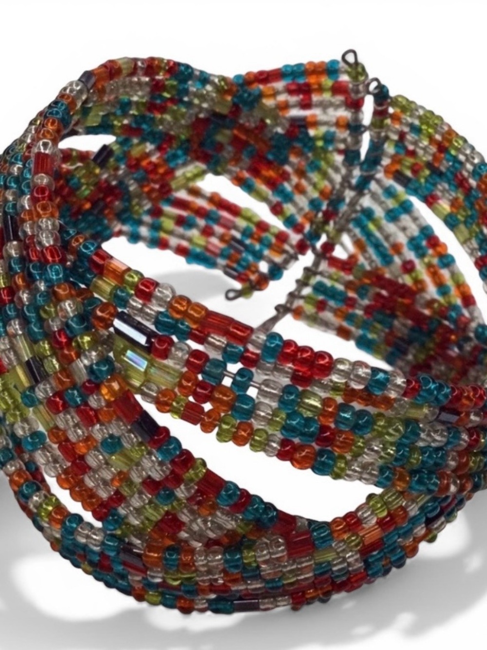 Vintage Handmade Multicolor Twisted Seed Bead Cuff Bracelet – NOS - Picture 4 of 10